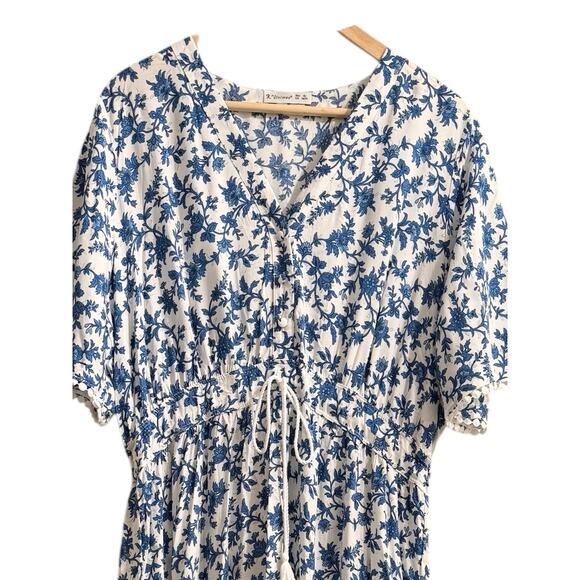 R. Vioimos Dress Ties Peasant Blue Boho Floral Long Flowy Comfortable Cottage 16 - Picture 9 of 10